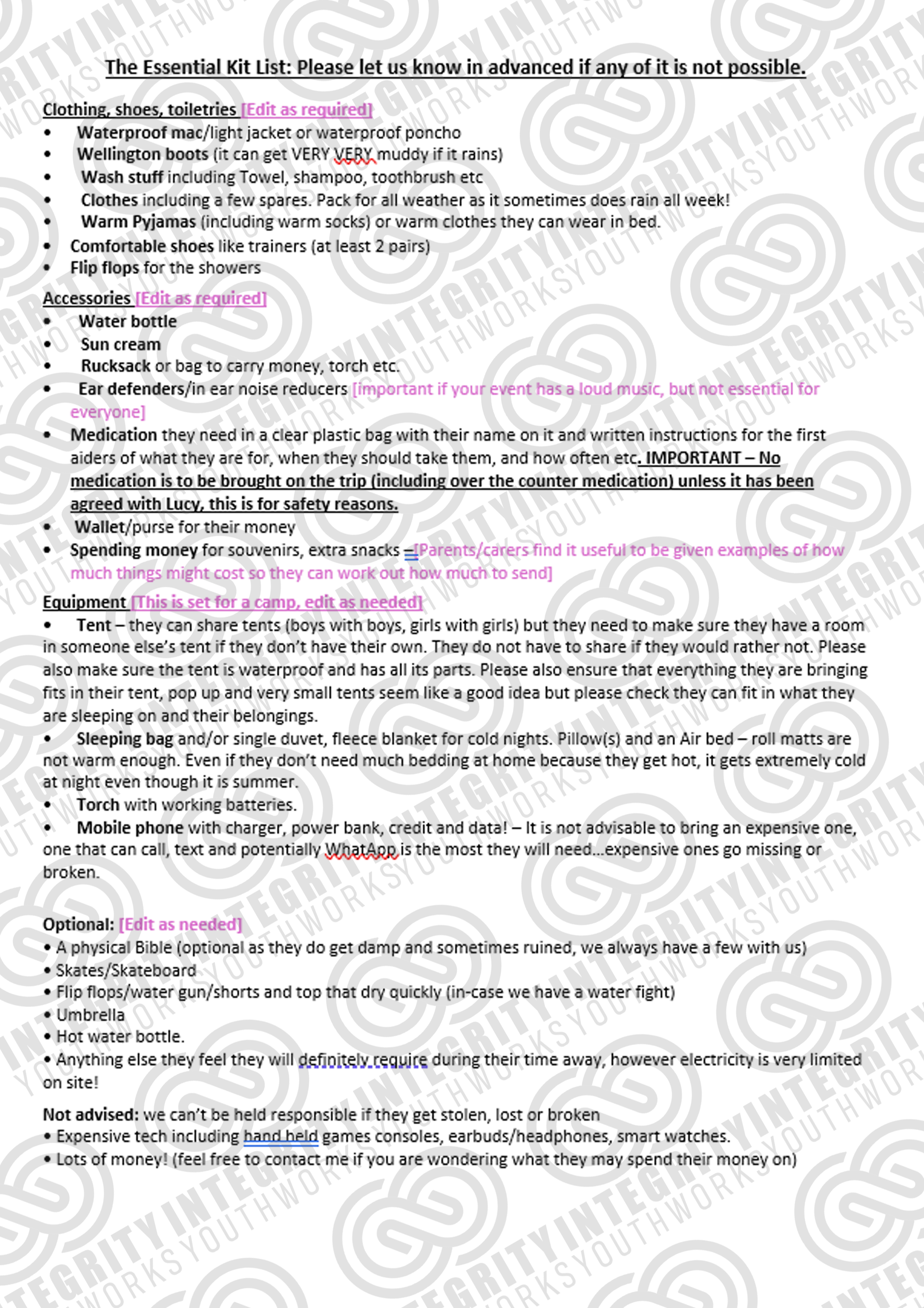 Youth Residential Consent Letter Template