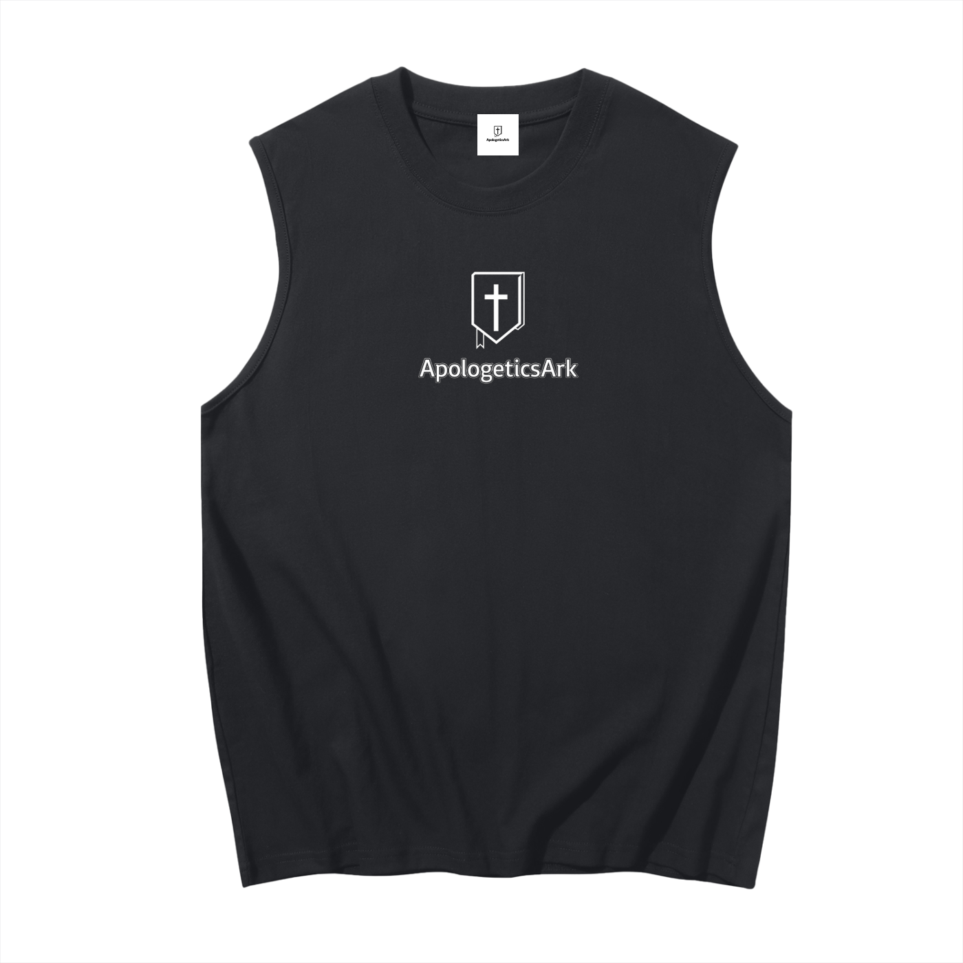 Men's sleeveless shirt with Proverbs 27:17 iron sharpens iron design from Apologetics Ark (view 1 of 4)