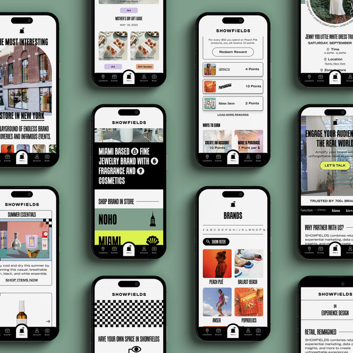 Digital and web design work for SHOWFIELDS.