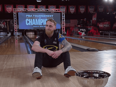 Sweden’s Jesper Svensson the 2025 PBA Tournament of Champions winner, lifting the trophy after a convincing victory over Jacob Butturff in Sunday’s stepladder finals.