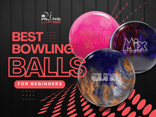 Storm Equinox, Hammer Bubblegum Vibe, and Storm Mix bowling balls on black background with title text "Best Bowling Balls for Beginners" displayed.