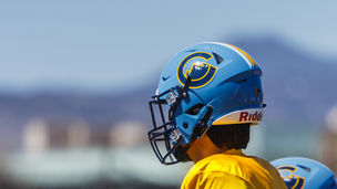 A quarterback from Mile High Prep during Spring football practice in Colorado