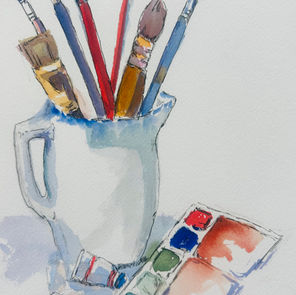 Watercolor of paint supplies