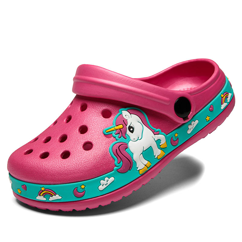 Thumbnail: Kids Clogs Garden Shoes Boys Girls Unicorn Dinosaur Beach Flat Sandals Slippers 