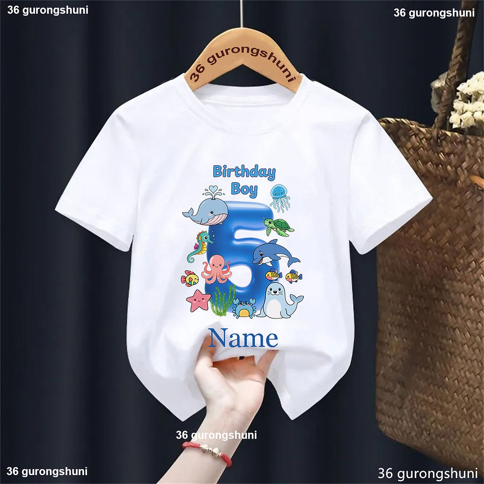 Thumbnail: Personalized Name Ocean Themed Boy Birthday Party T-Shirt, Boys Birthday Tee Pri