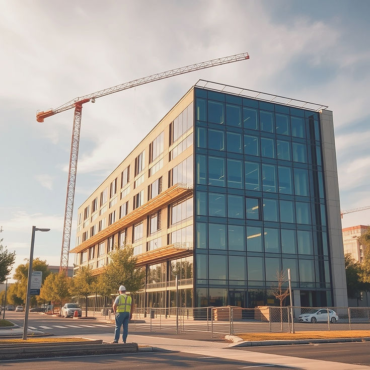 constructing a suburban office building in california slight golden hues show construction