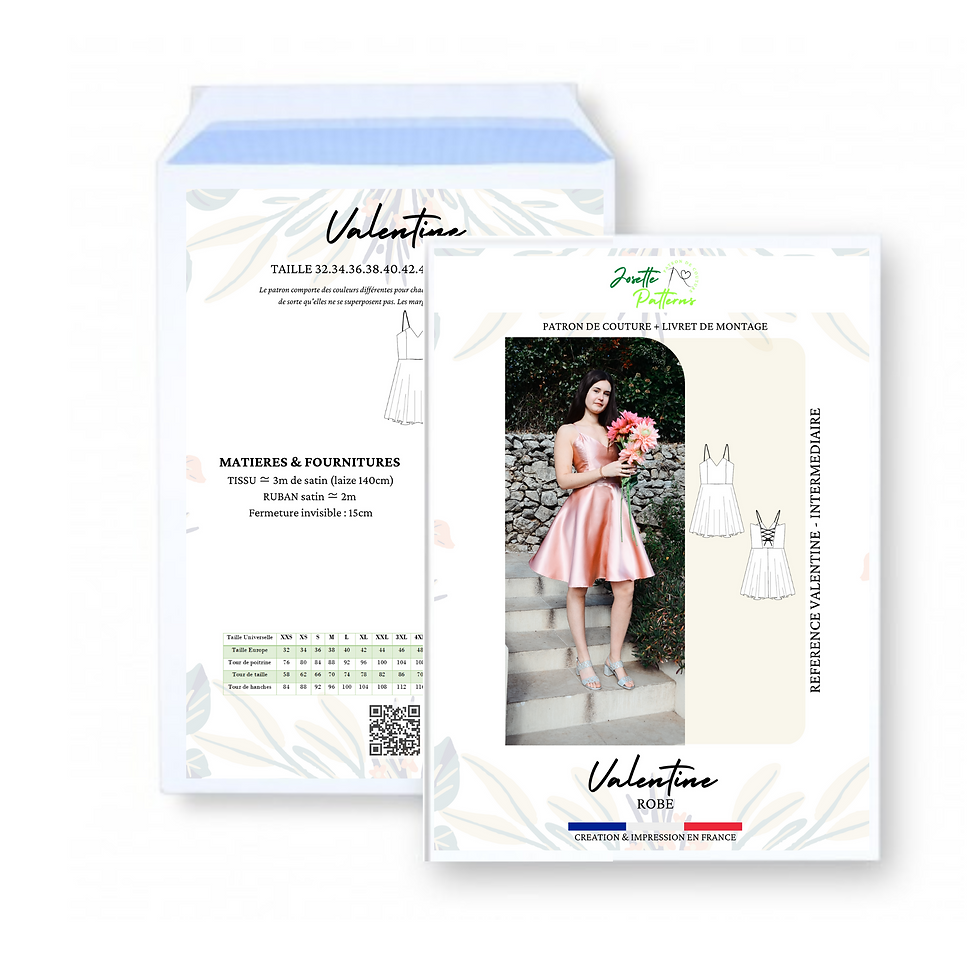 Patron couture pochette VALENTINE, robe à laçage