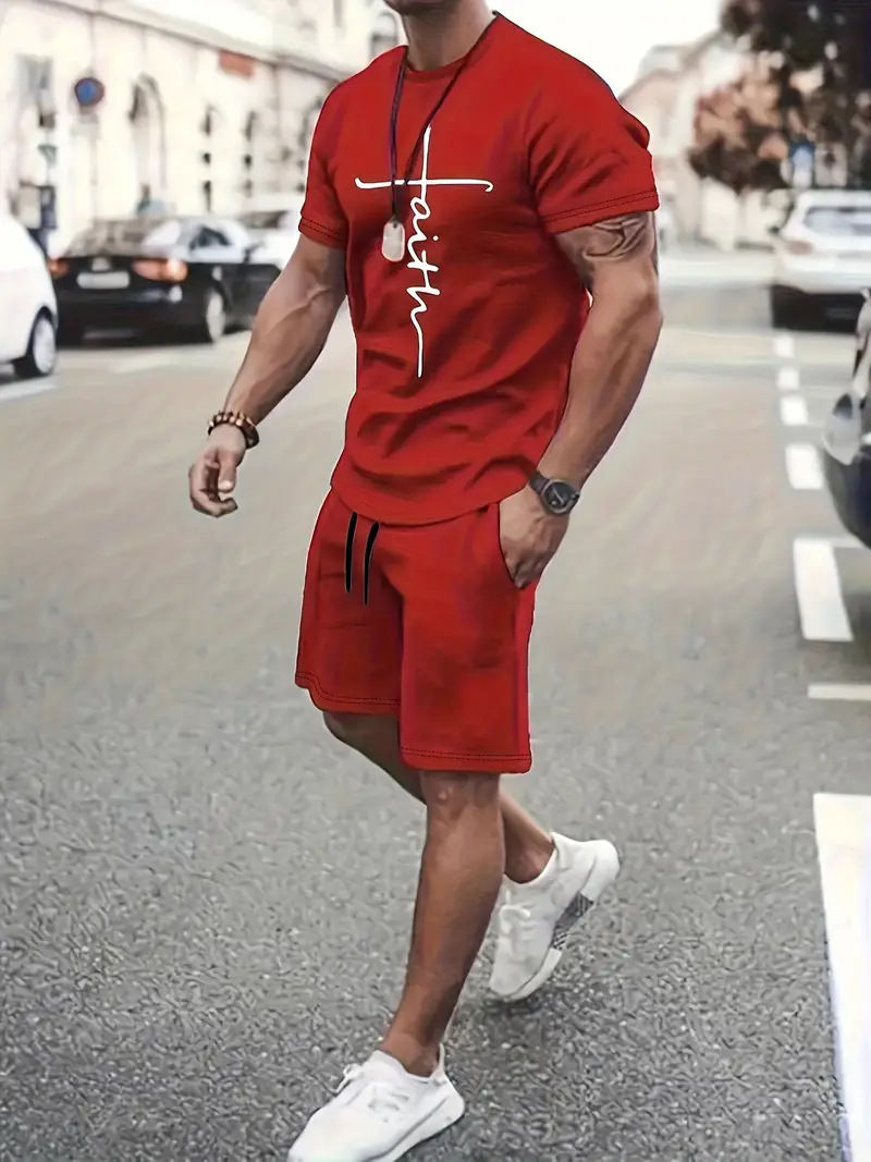 Thumbnail: Casual Sports Round Neck Short Sleeve Two-piece Set