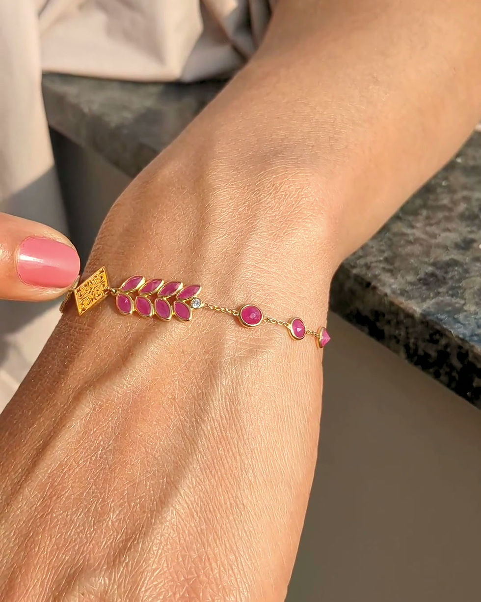 Thumbnail: natural ruby designer gold bracelet