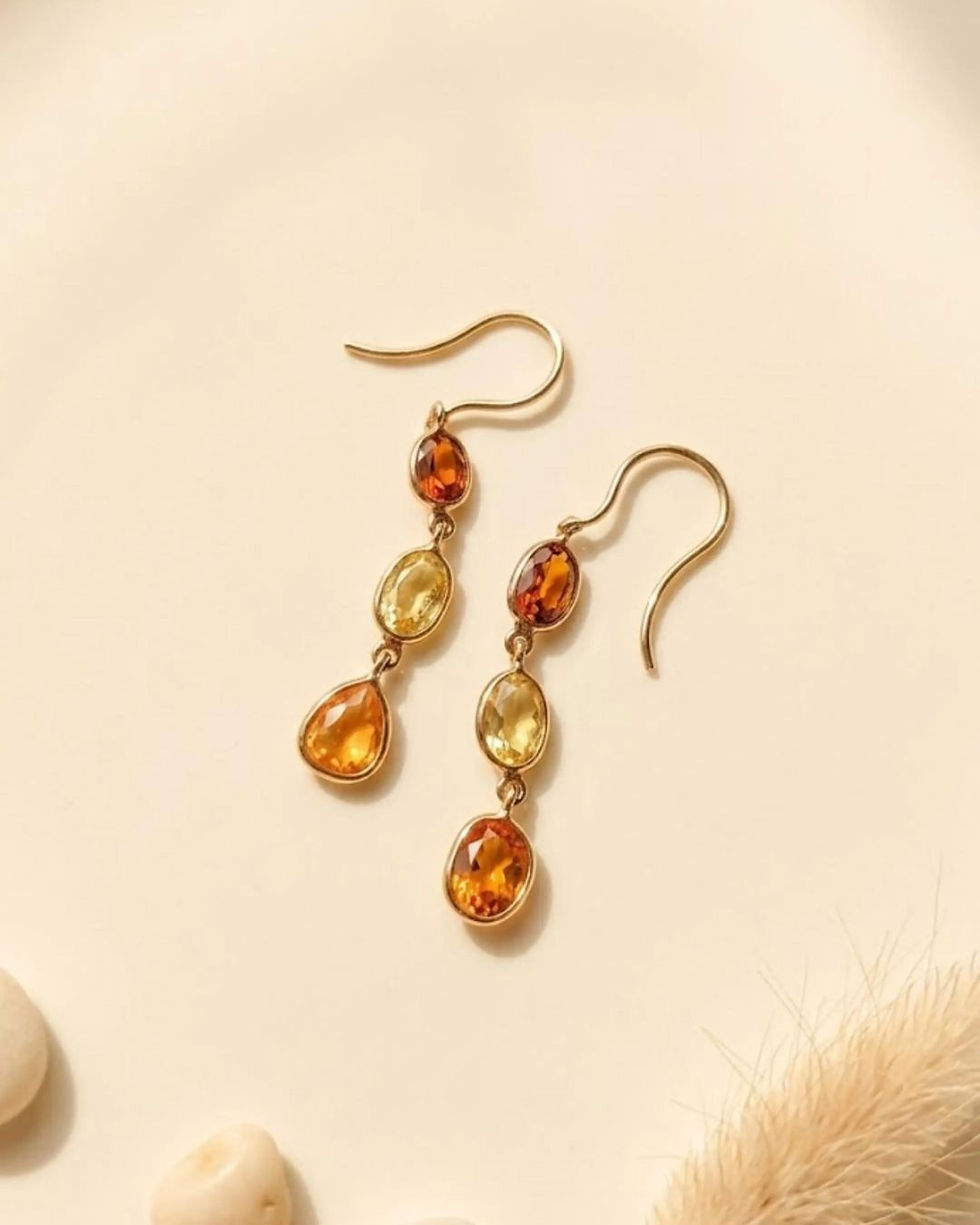 multi sapphire drop dangler earrings in gold