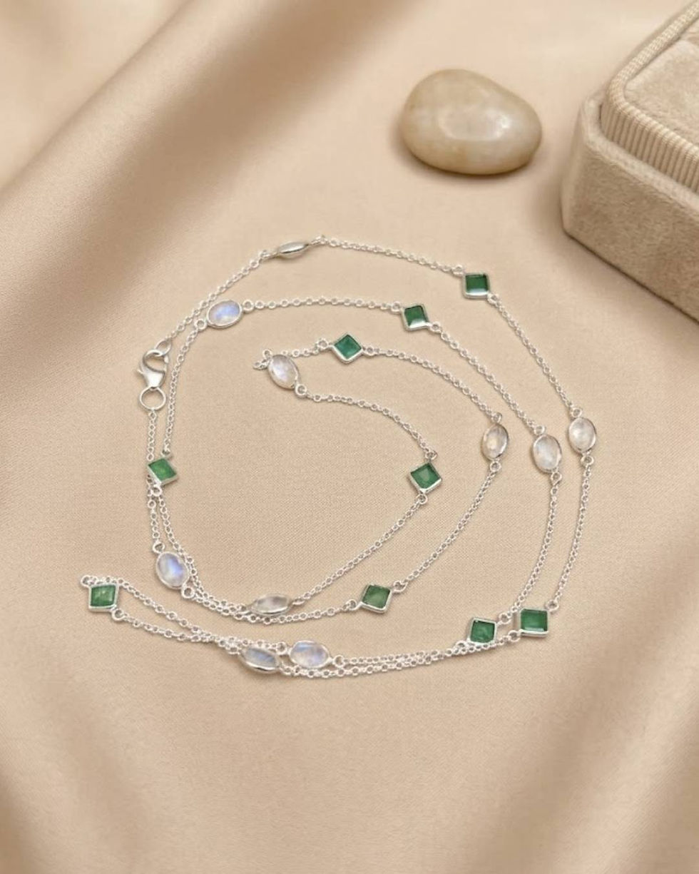 Thumbnail: party wear emerald moonstone necklace