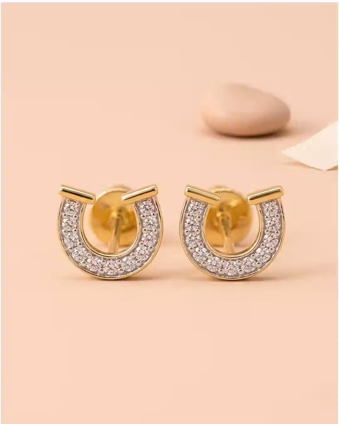 diamond u shaped stud earrings gold