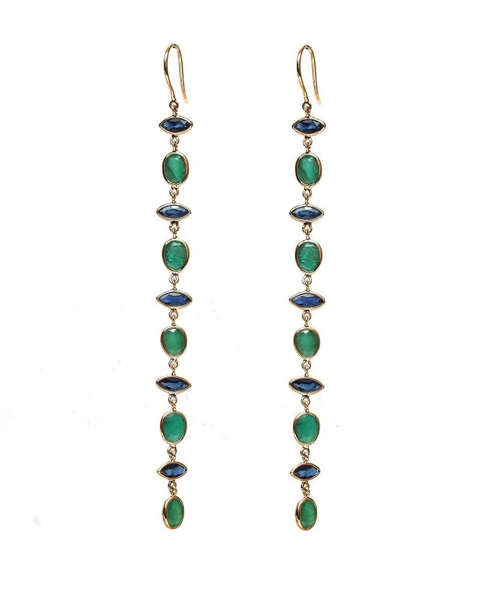 emerald and sapphire party wear earrings