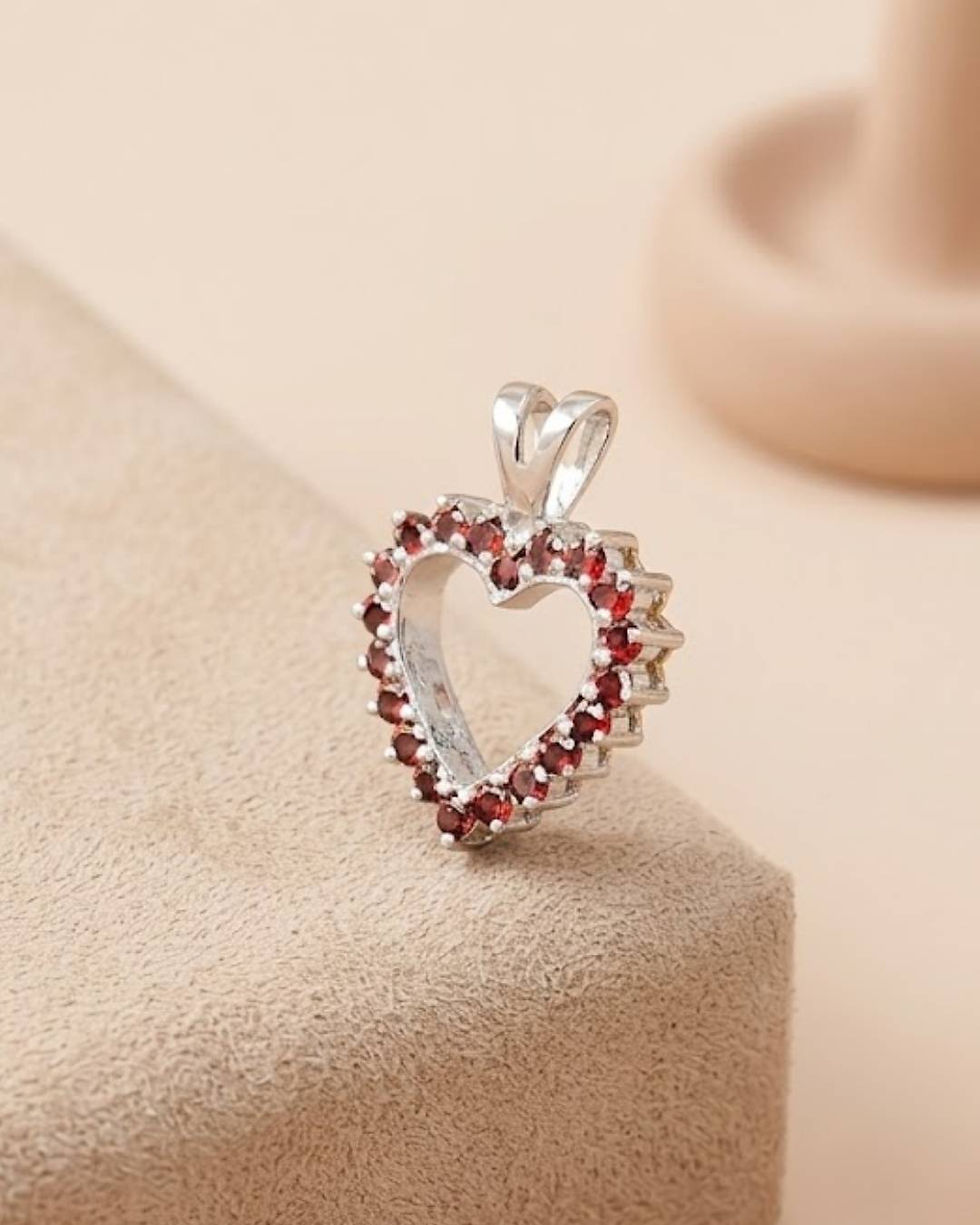 Garnet Citrine heart pendant in 925 sterling silver