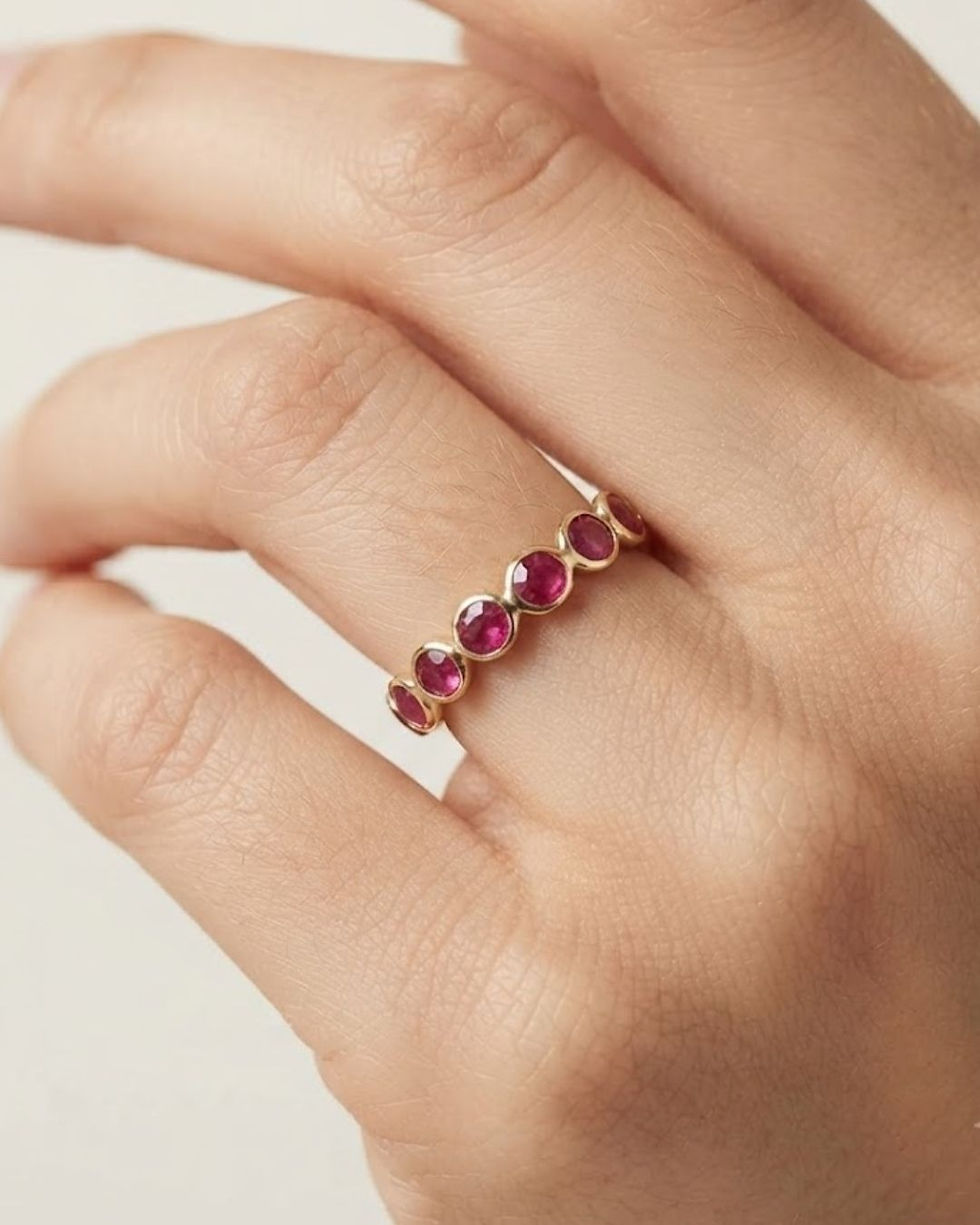 Thumbnail: ruby eternity ring in 14k gold