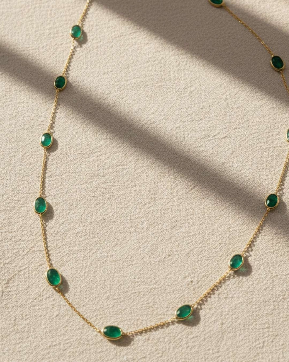 Thumbnail: emerald station necklace gold