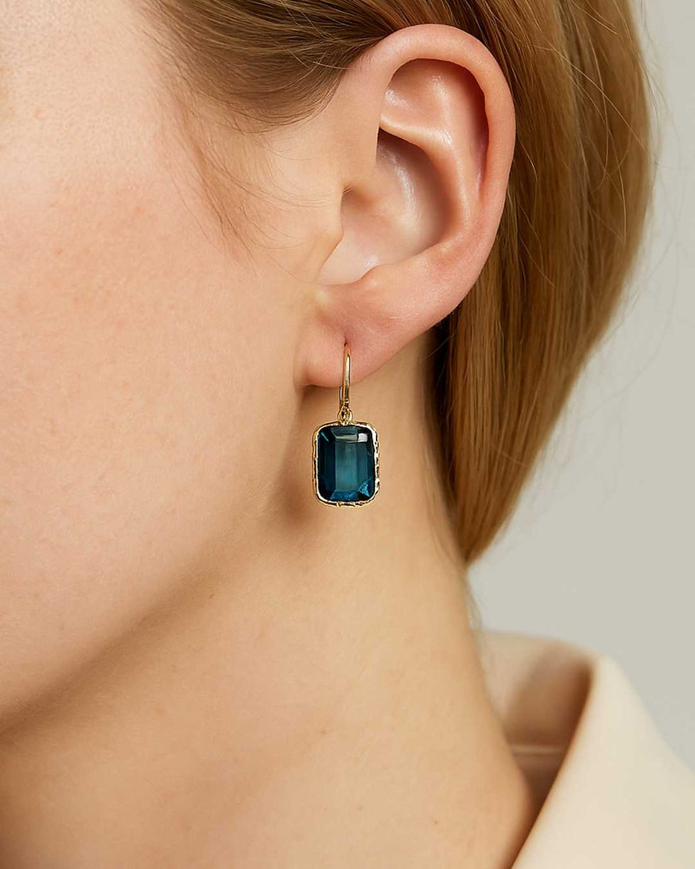 london blue topaz drop earrings 14k gold
