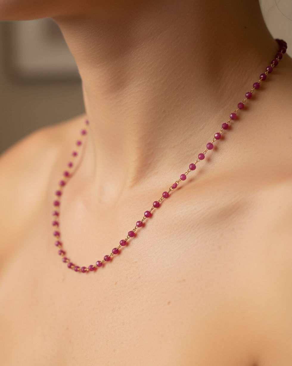 14k gold ruby beaded necklace for women