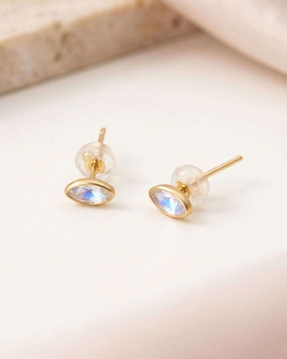 Thumbnail: multi piercing marquise gold earrings