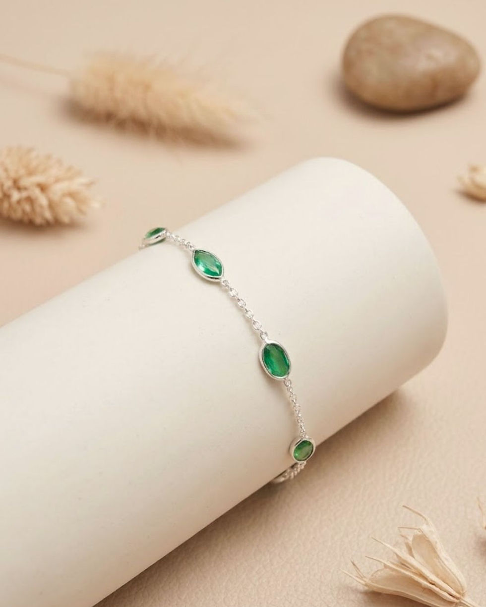 Thumbnail: adjustable emerald station bracelet in silver