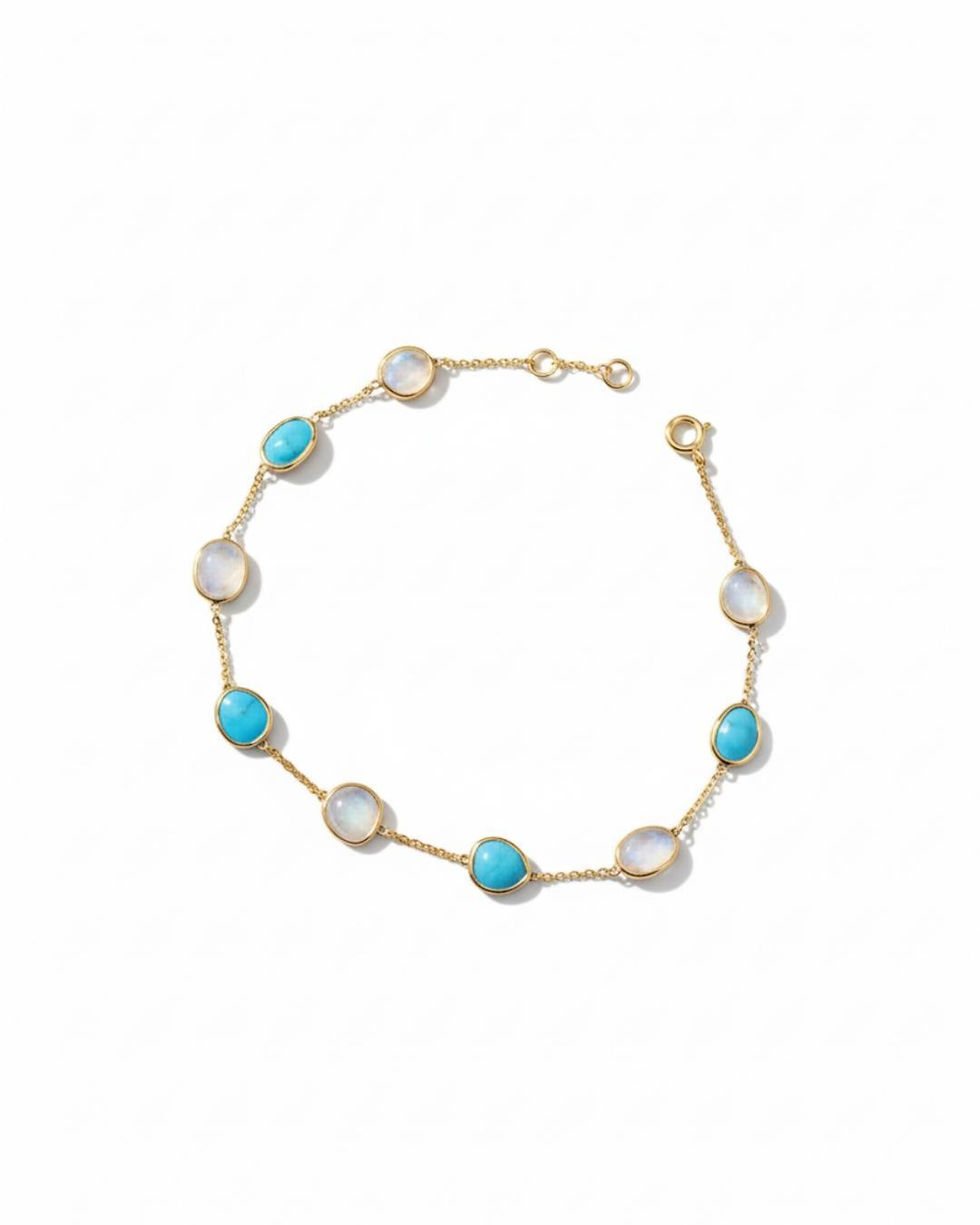 natural turquoise moonstone bracelet in gold