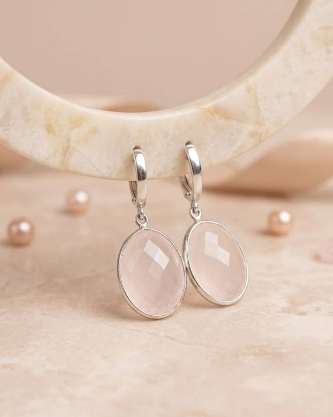 sterling silver rose quartz earrings