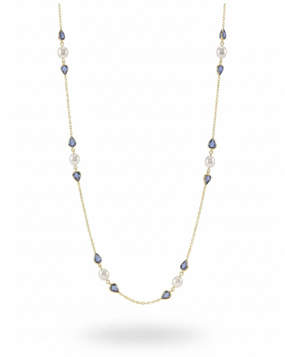 natural pearl tanzanite gold necklace