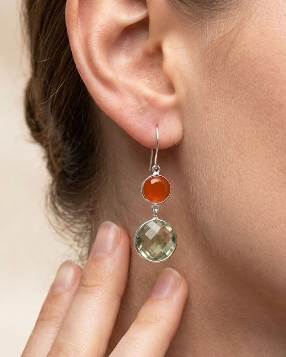 carnelian and green amethyst 925 silver earrings