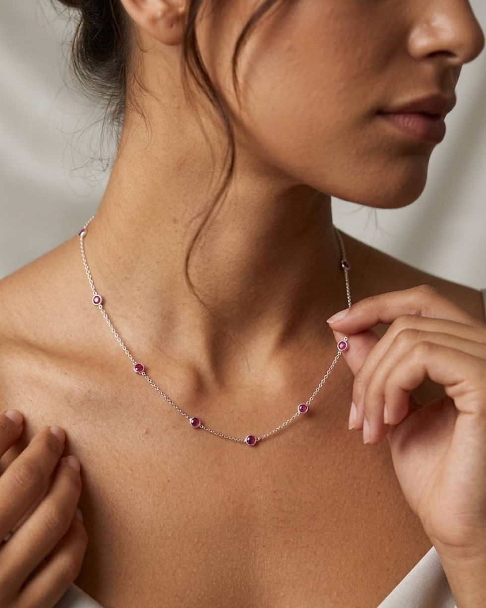 ruby round 925 sterling silver station necklace