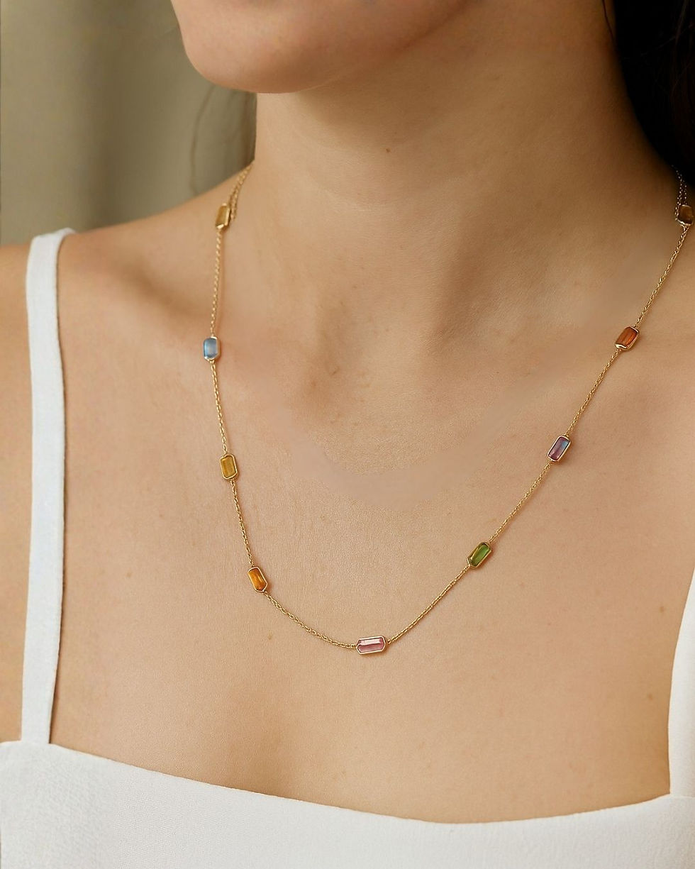 Dainty gold chain necklace with natural sapphire gemstone