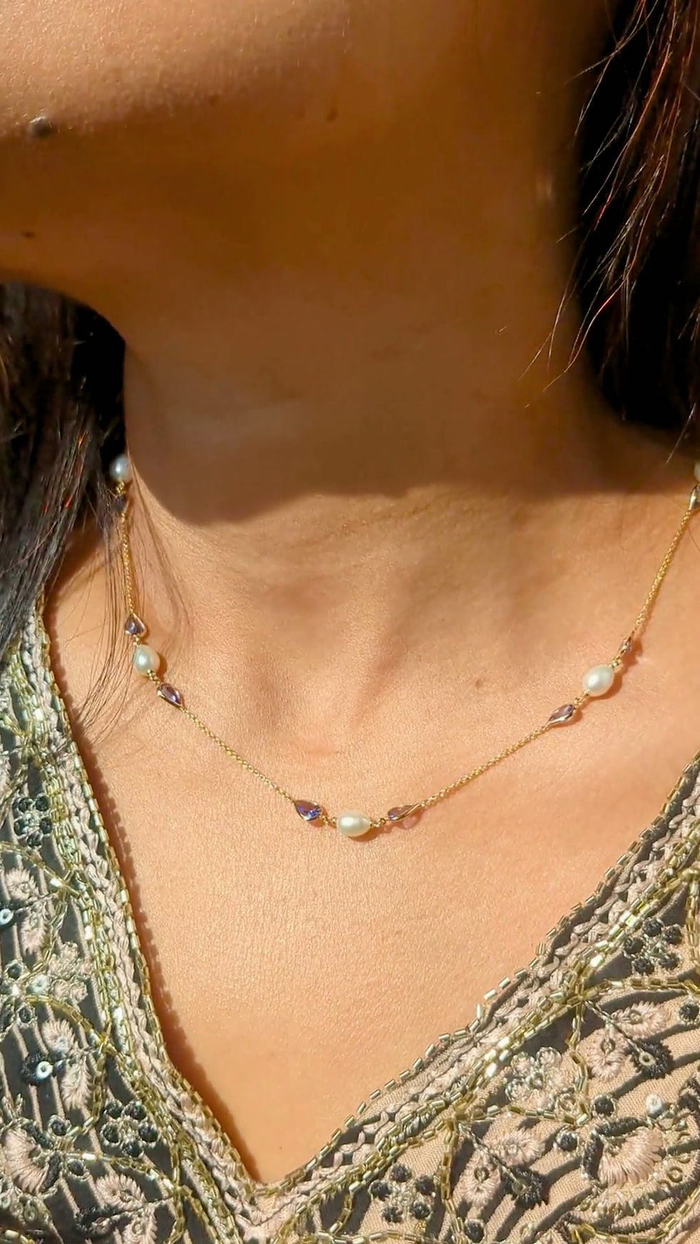 Thumbnail: tanzanite pearl station necklace