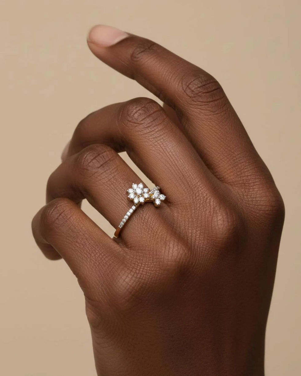 Thumbnail: stackable diamond flower ring gold