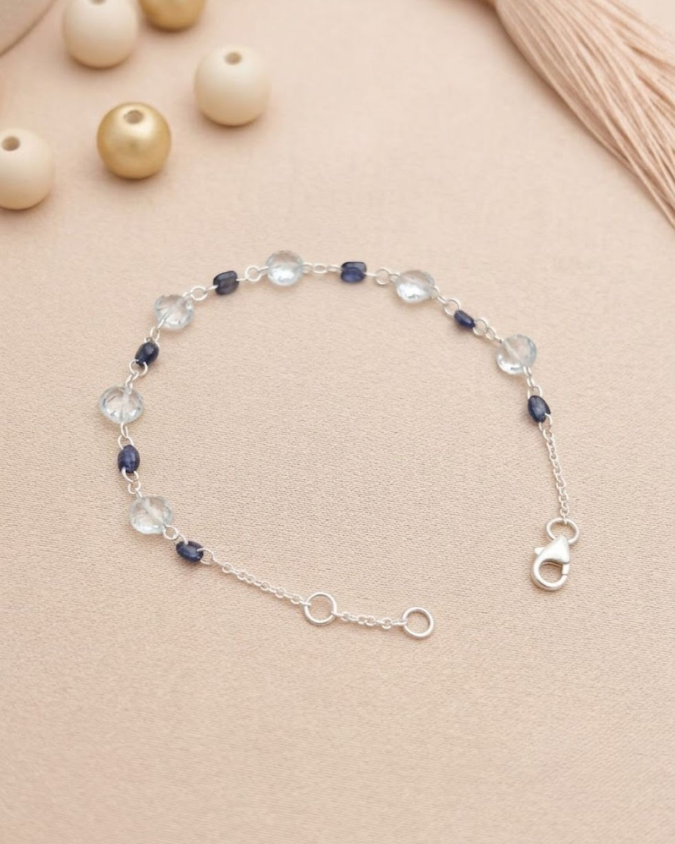 blue sapphire and sky blue topaz beaded bracelet