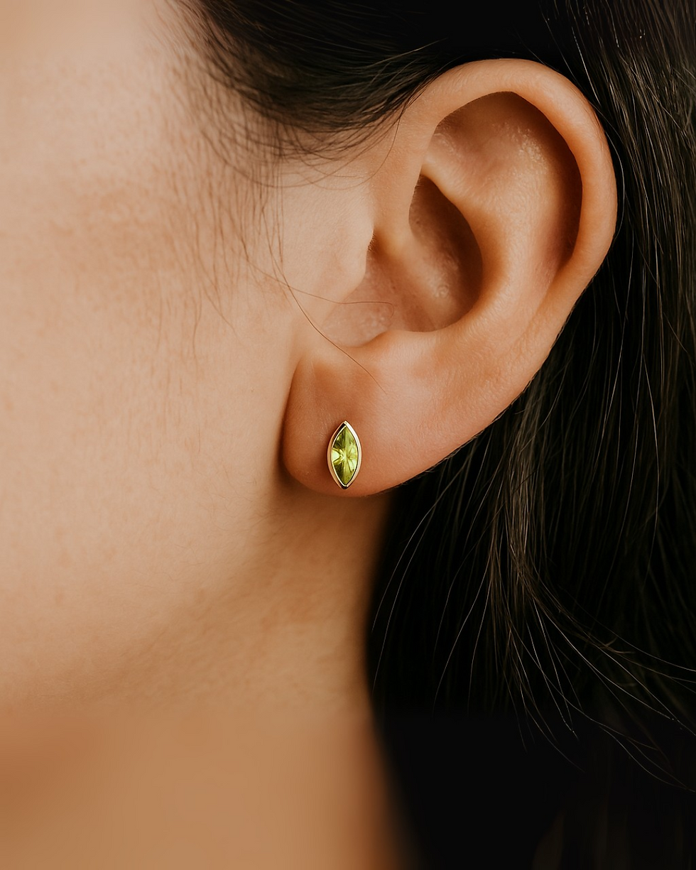peridot marquise stud earrings in 14k gold minimal gemstone earrings for women