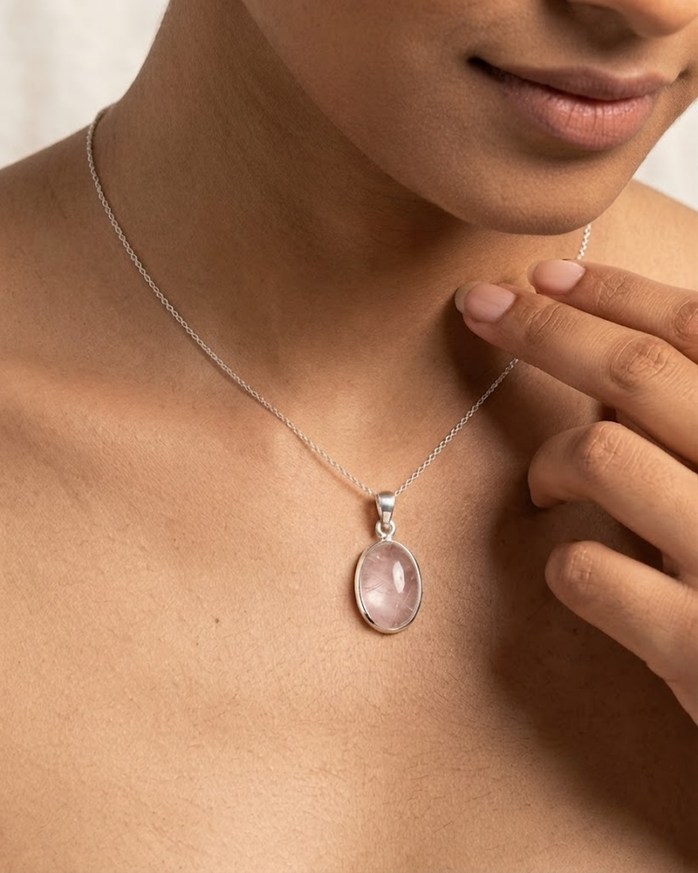 Thumbnail: layered rose quartz pendant jewelry