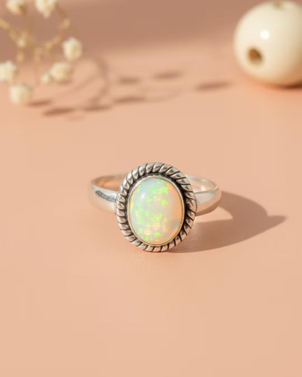 oxidized Ethiopian Opal oval ring