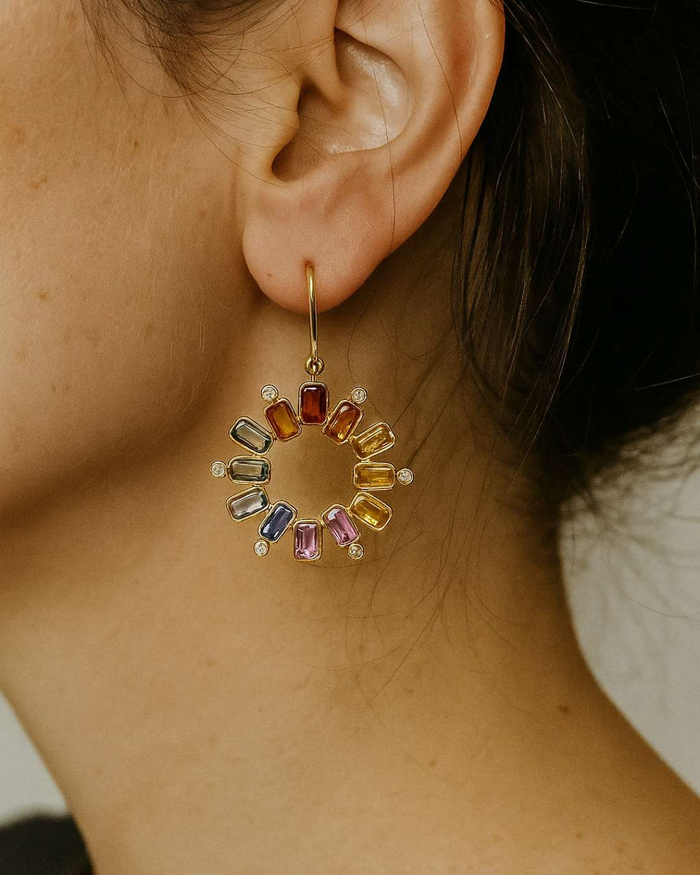 multi sapphire and diamond earrings 14k gold
