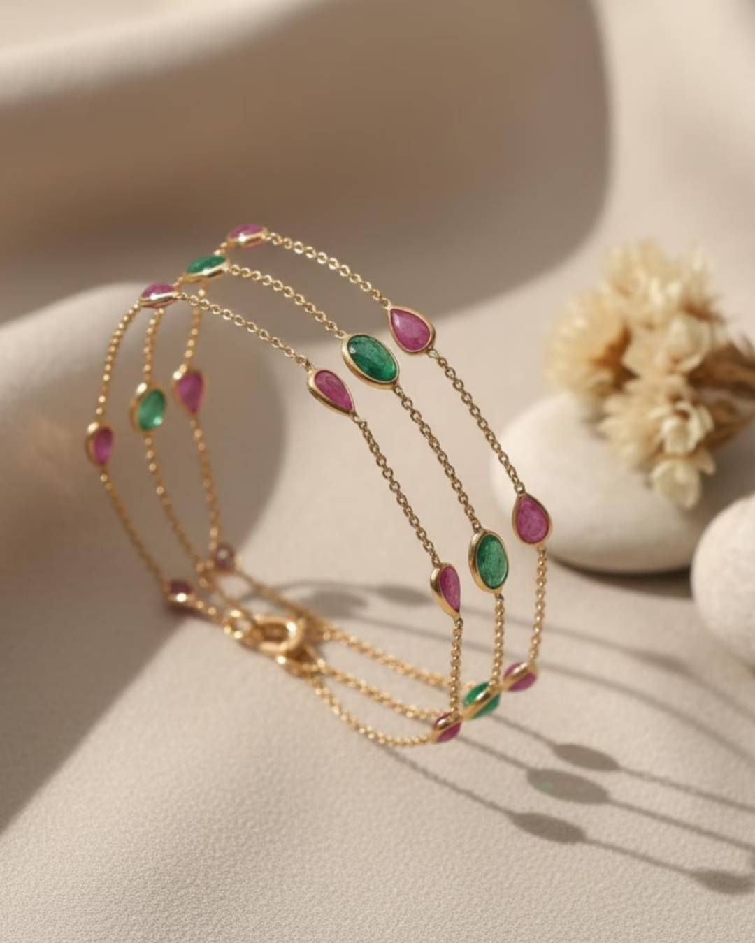 luxury gold bracelet with natural stones