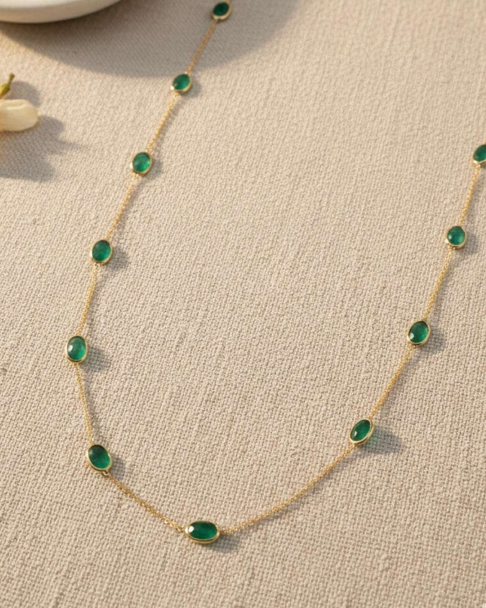 Thumbnail: 14k gold oval emerald necklace