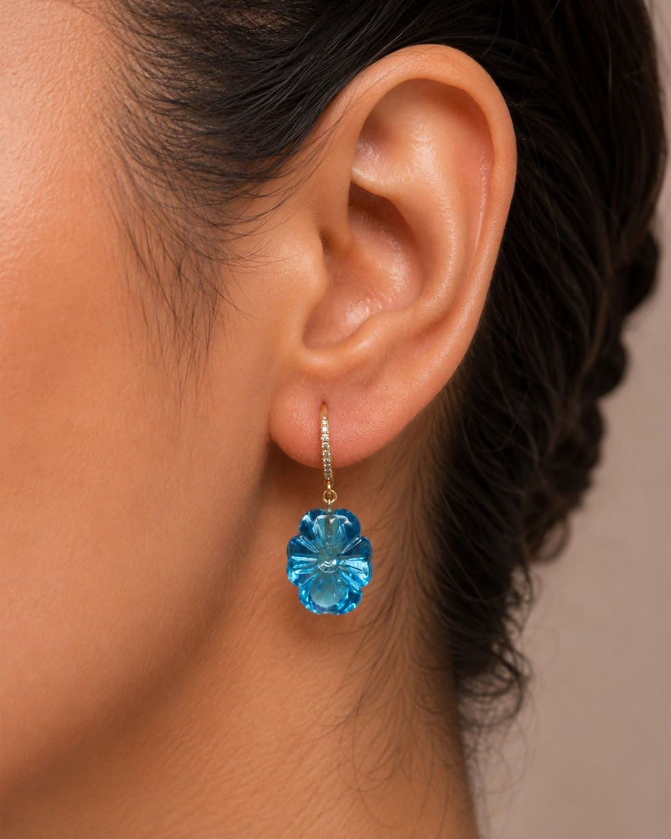 Thumbnail: delicate swiss blue topaz diamond earrings