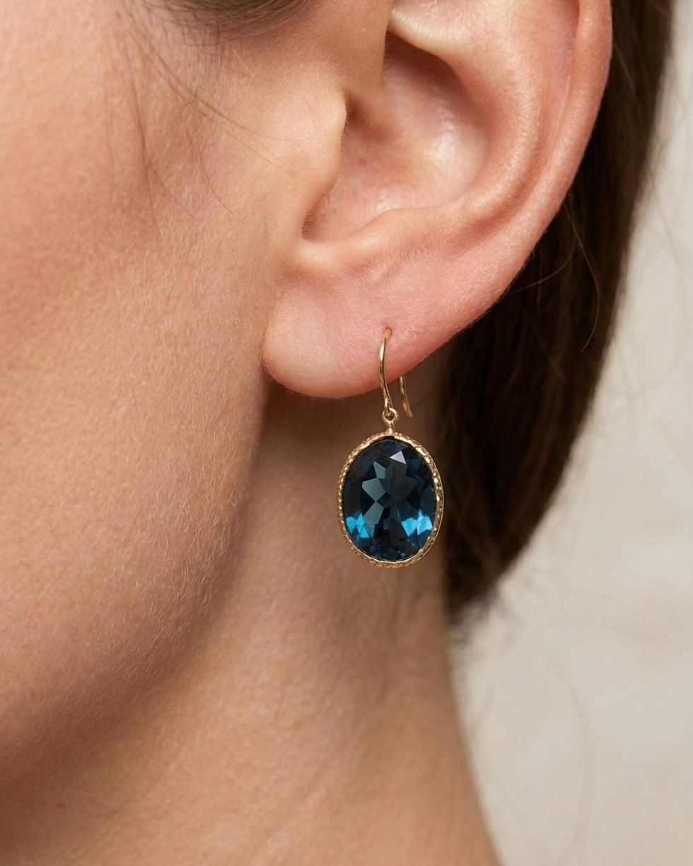Thumbnail: The Ocean of London Blue Topaz Drop Earrings | 10k 14k 18k Gold Women Jewelry