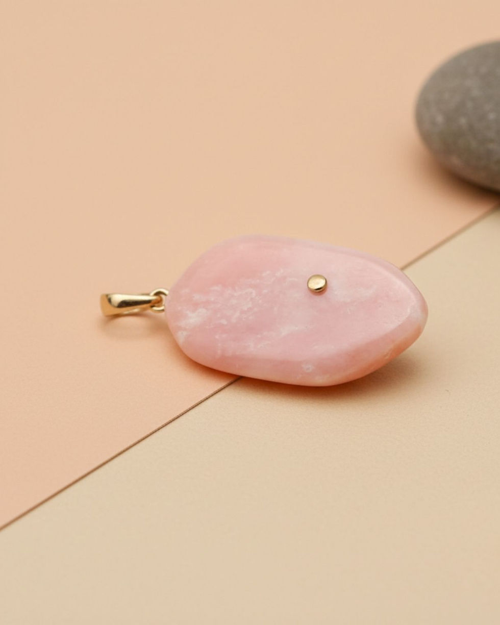 Thumbnail: 14k gold birthstone pendant with opal and ruby gemstones