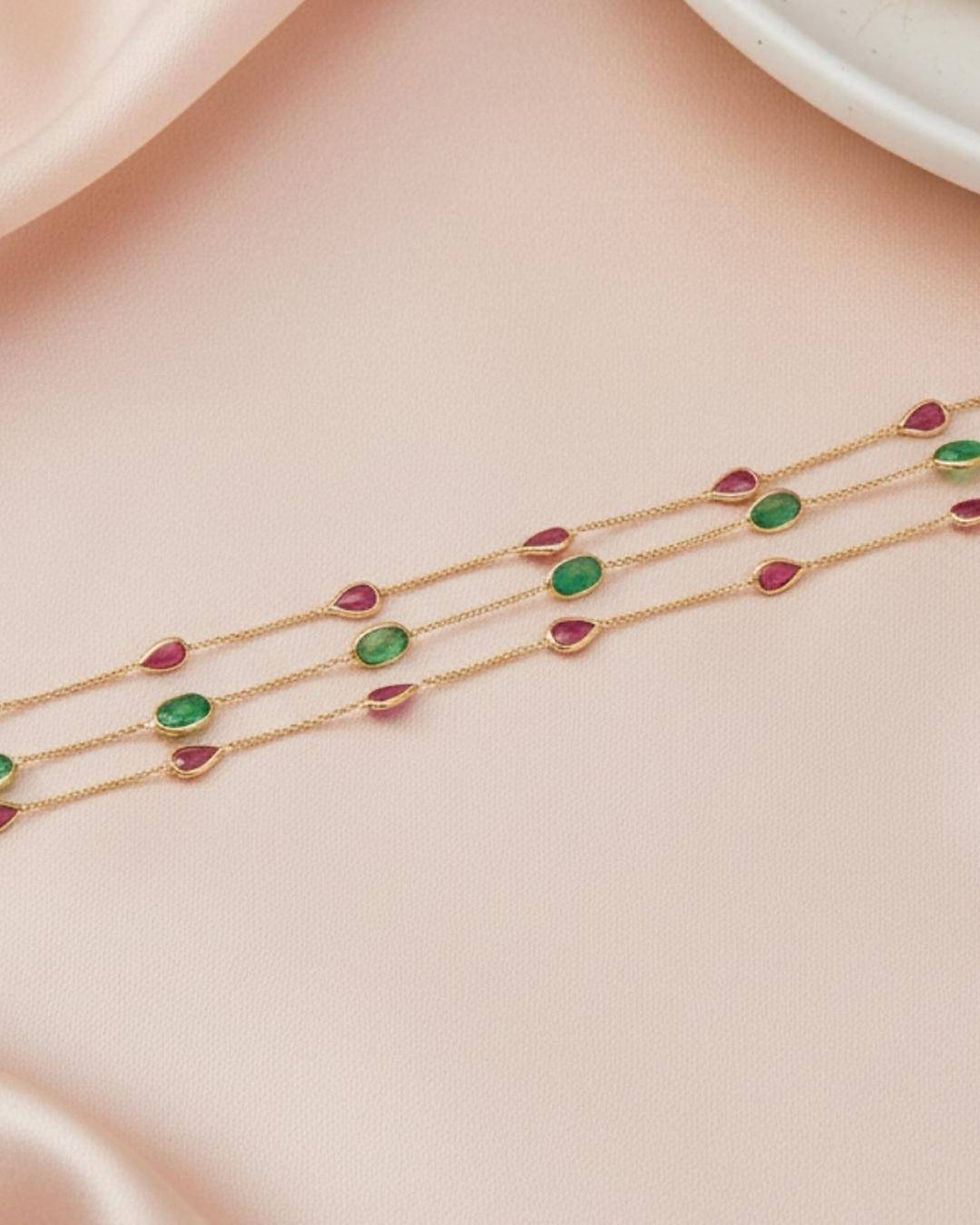 Thumbnail: multi strand gemstone bracelet in gold