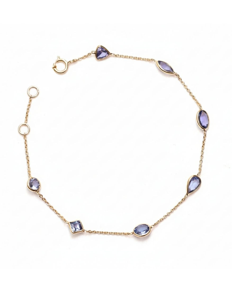Minimal tanzanite bracelet in 14k gold for women