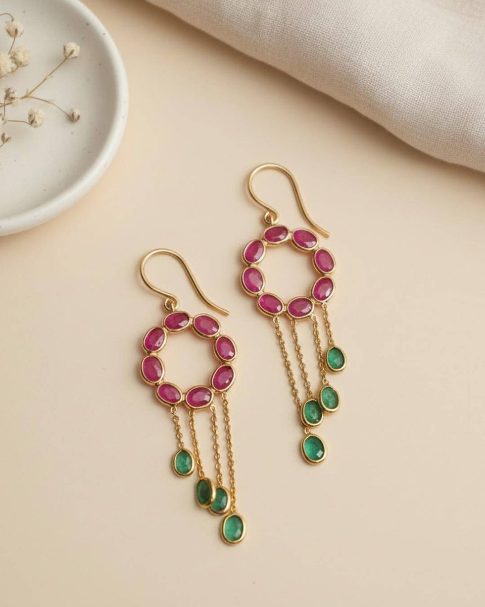 Thumbnail: lightweight ruby emerald earrings
