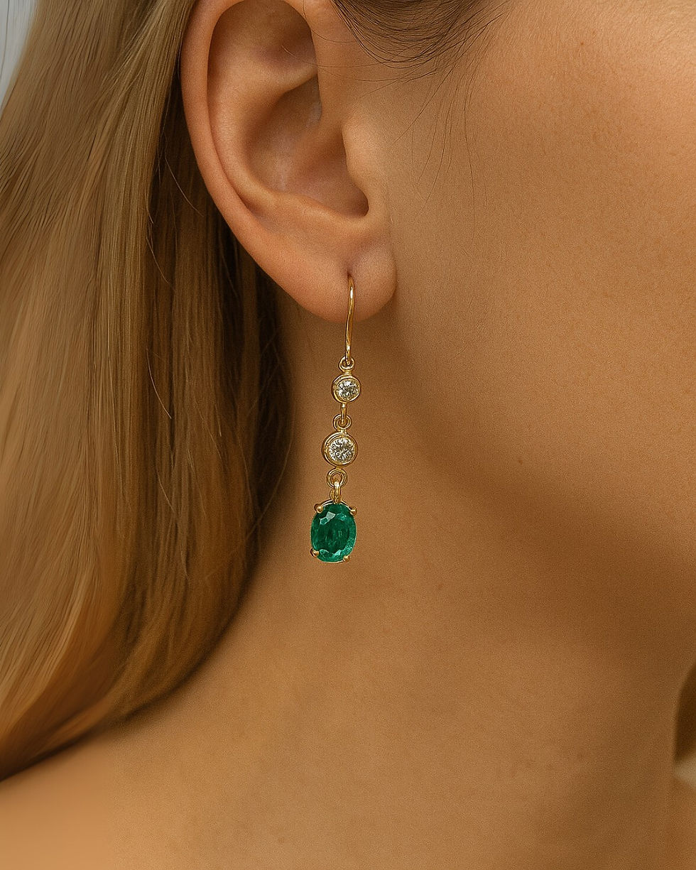 Natural emerald diamond dangle earrings for women