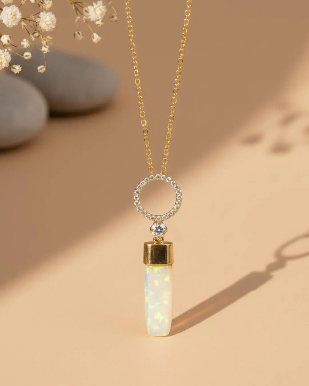 Ethiopian opal long drop pendant necklace