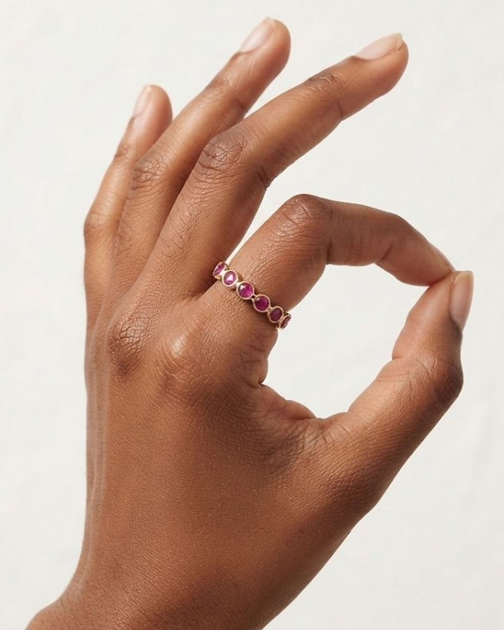 Thumbnail: natural round ruby band ring for women