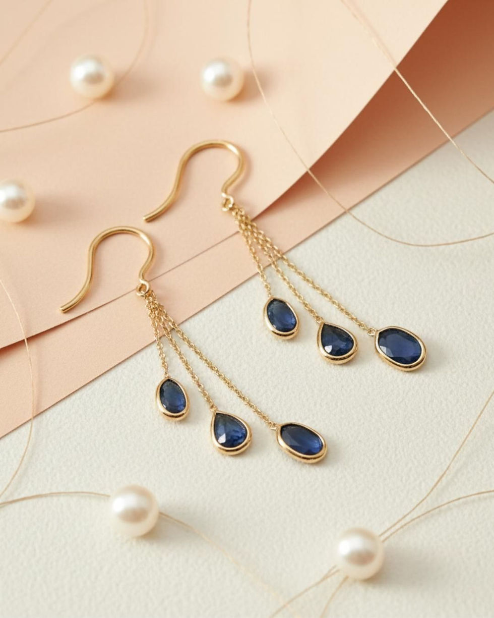 Thumbnail: lightweight sapphire dangler earrings