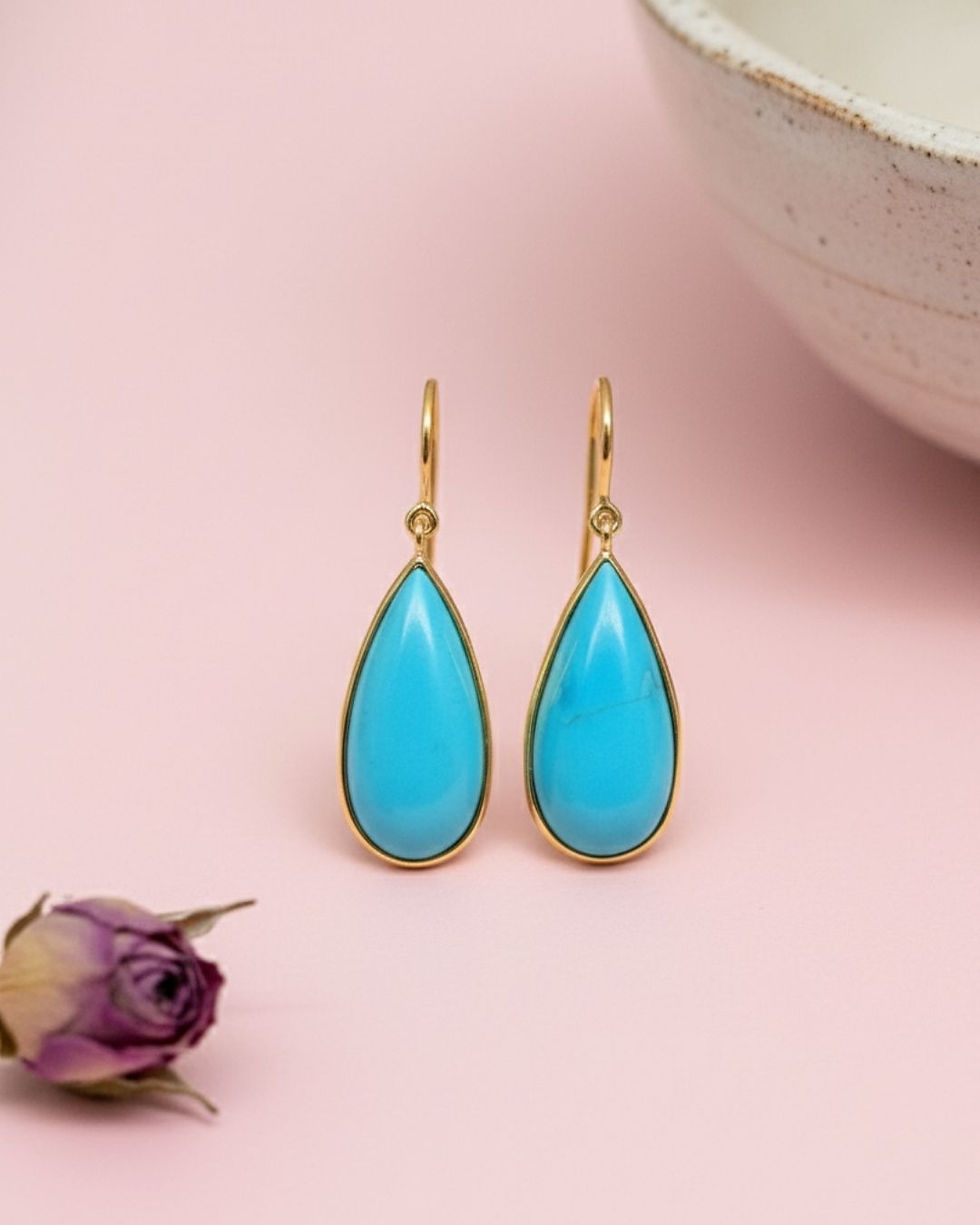 Thumbnail: 14k gold turquoise gemstone statement earrings